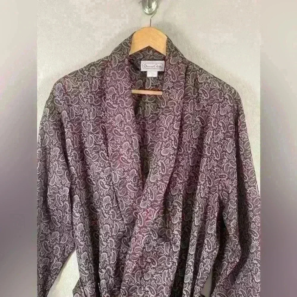 Oscar de la Renta Vintage Maroon and Navy Paisley Robe Men’s size L/XL - Picture 2 of 7